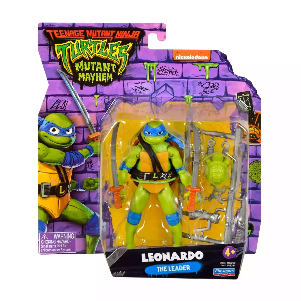 WOJOWNICZE ŻÓŁWIE NINJA Movie Mutant Mayhem Leonardo podstawowa figurka akcji, figurka, 14 cm - Zabawki