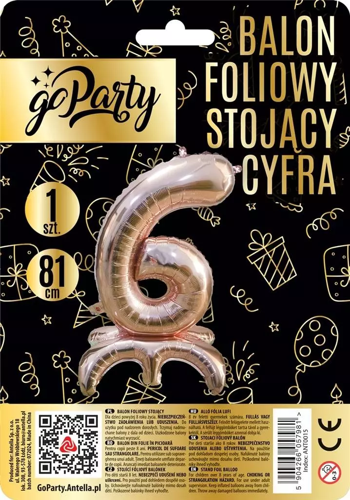 Balon foliowy stojący 6 rose gold 81cm - Papiernicze i szkolne