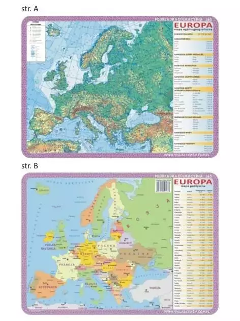 Podkładka edu. 063 - Europa mapy fizyczna i pol. - Papiernicze i szkolne