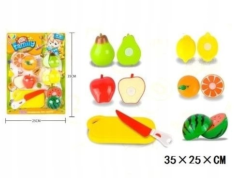 ZESTAW OWOCÓW DO KROJENIA PLASTIKOWE + DESKA + NÓŻ - Zabawki