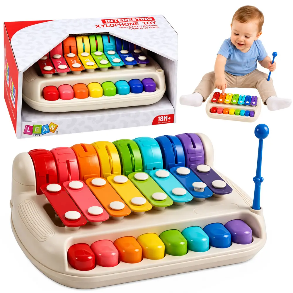 Ksylofon Dziecięcy Pianinko Kolorowe Instrument Muzyczny 2w1 Pałeczka - Zabawki