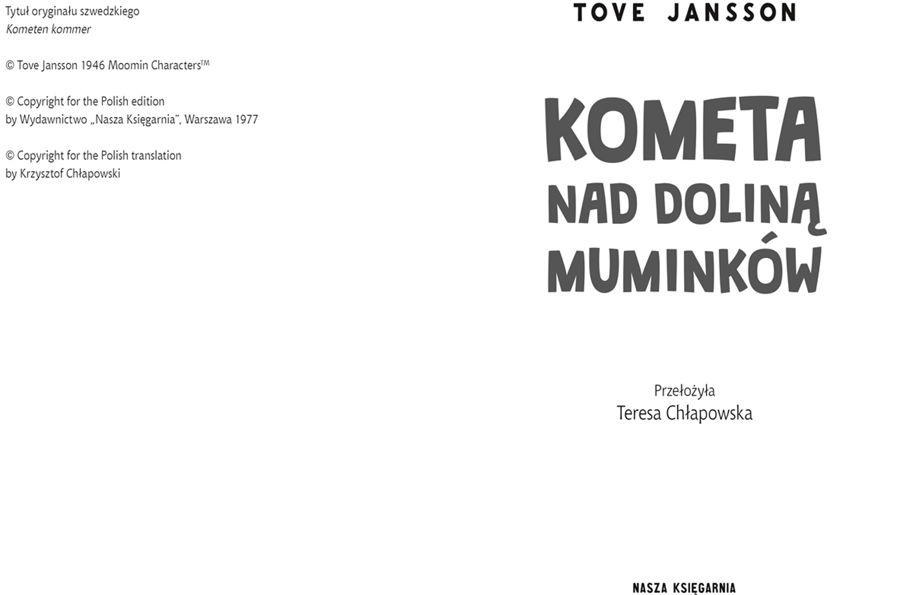 Kometa nad Doliną Muminków - Książki