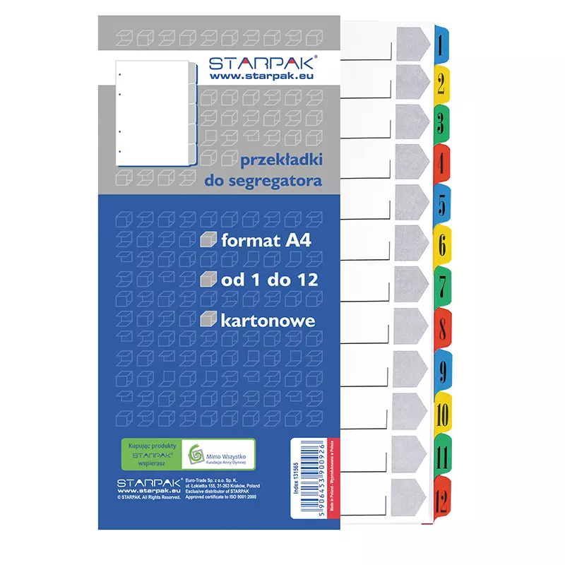 Przekładka A4 kartonowa, 1-12 numeryczna - Papiernicze i szkolne