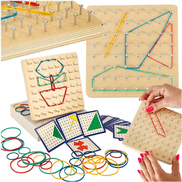 Geoboard geoplan drewniana układanka tworzenie kształtów z gumek - Zabawki