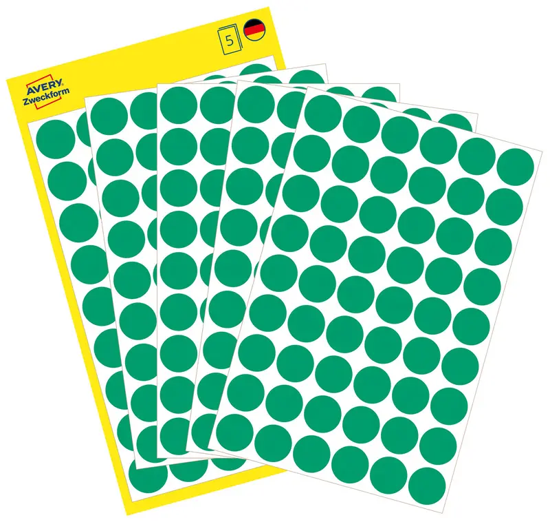 Etykiety kółka średnica 12mm zielone 270szt, Avery - Papiernicze i szkolne