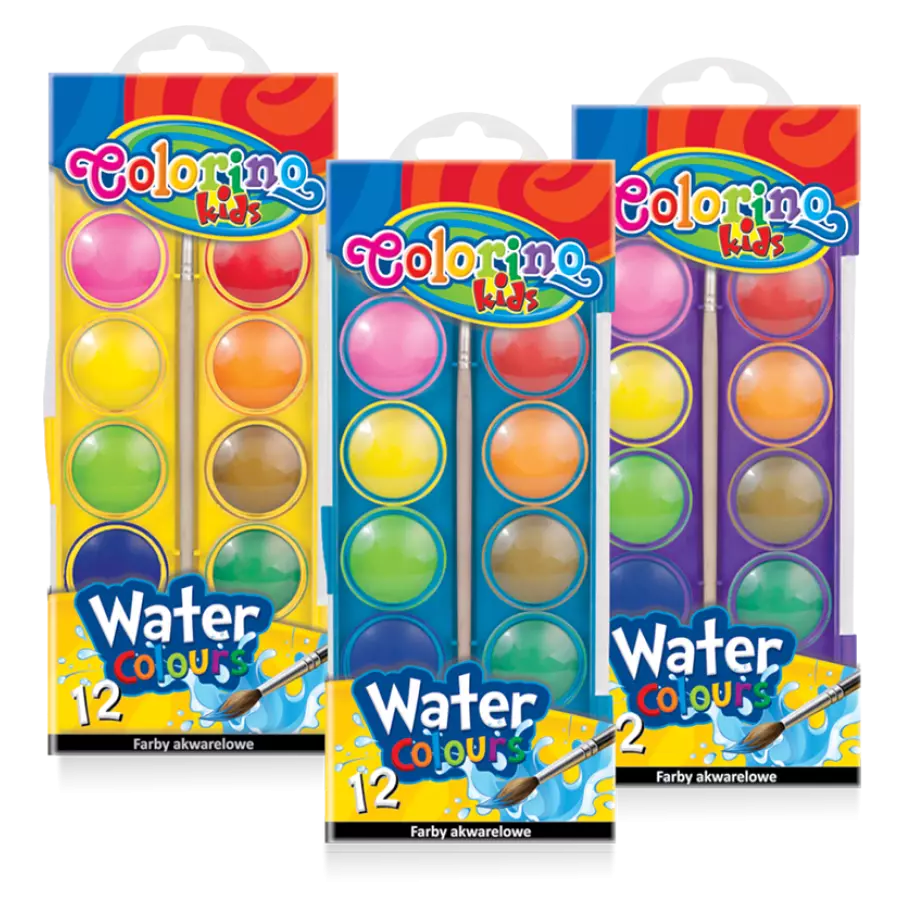Colorino Kids. Farby akwarelowe, duża pastylka, 12 kolorów - Papiernicze i szkolne