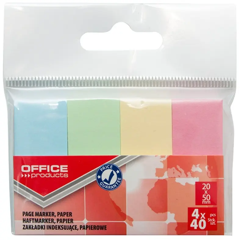 Zakładki indeksowe 20 x 50 mm 4-kol. pastelowe, Office Products - Papiernicze i szkolne