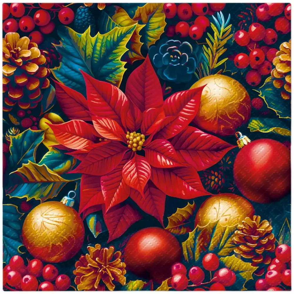 Serwetki świąteczne Vintage Poinsettia Charm 33x33 cm (20 sztuk) - Papiernicze i szkolne