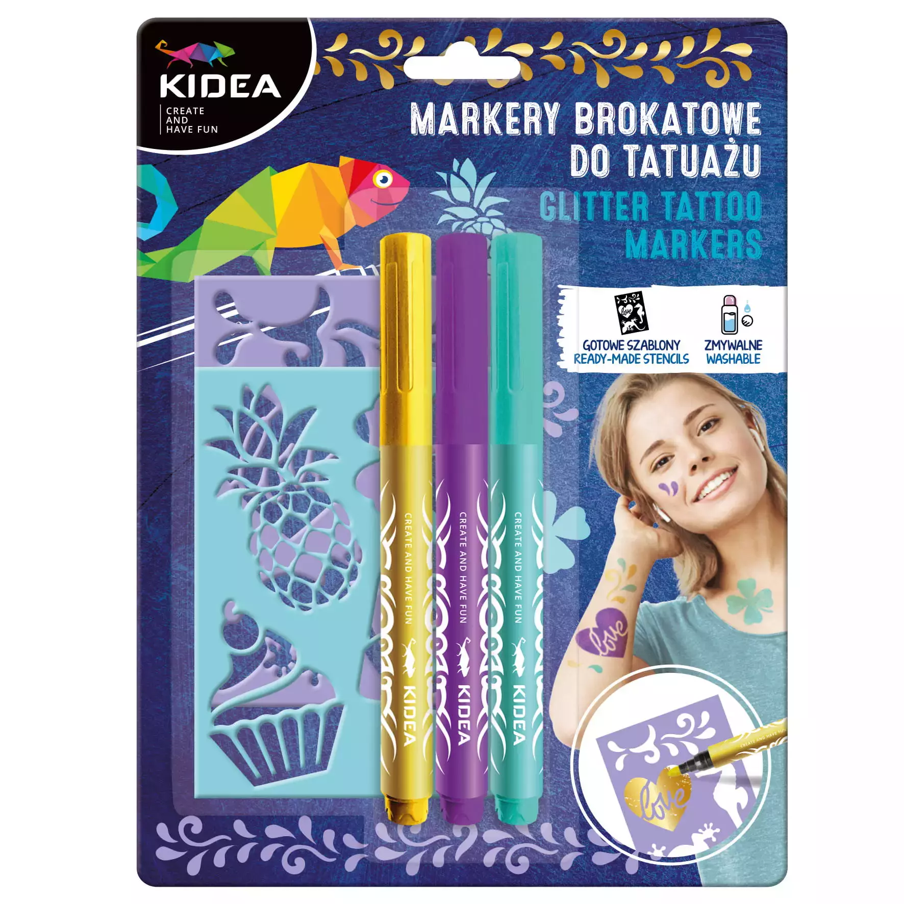 Markery do tatuażu A z szablonami 3 kolory - Papiernicze i szkolne