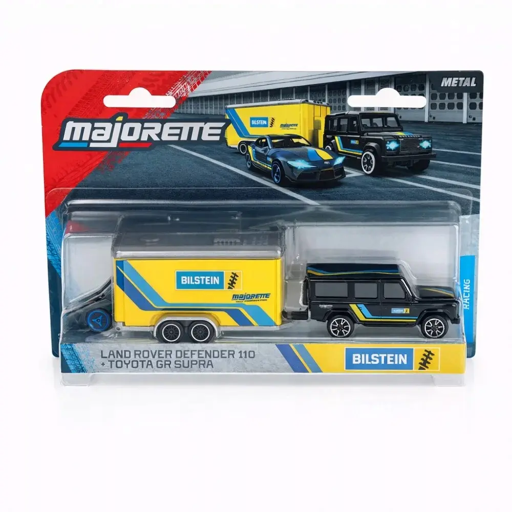 Zestaw Majorette Racing Land Rover Defender 110 + Toyota GR Supra - Zabawki