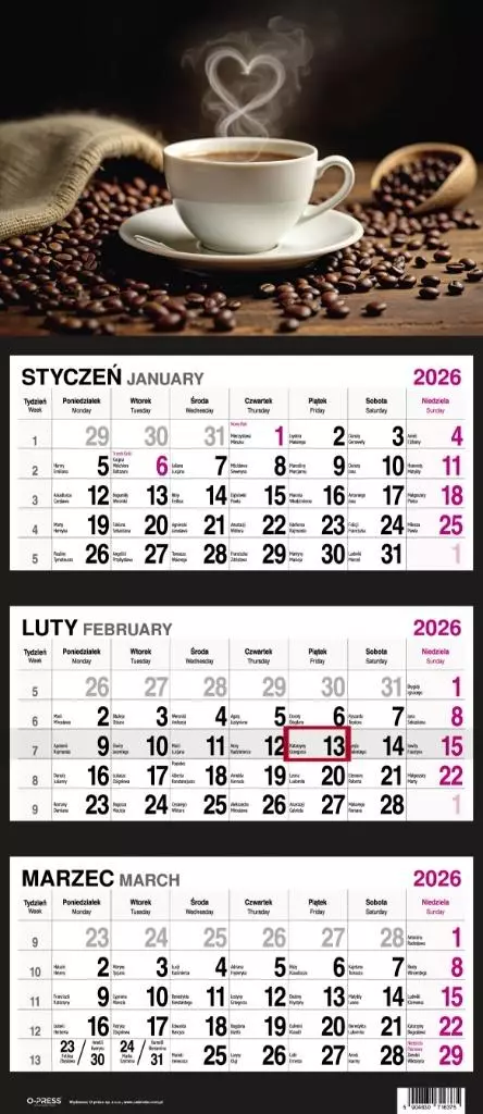 Kalendarz 2026 Trójdzielny Kawa - Książki