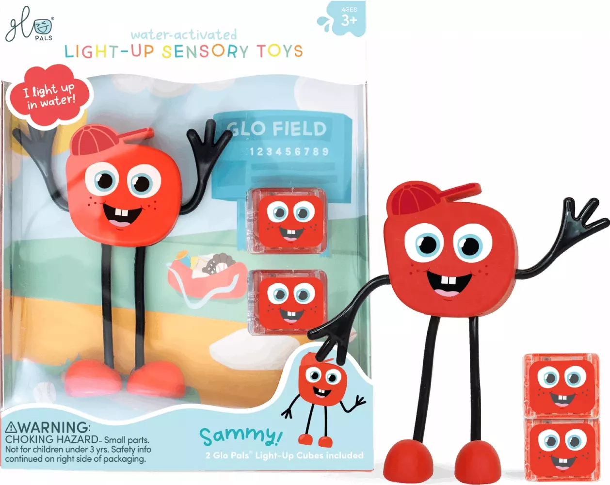 Postać do kąpieli Glo Pals Sammy + 2 świecące kostki sensoryczne - Zabawki