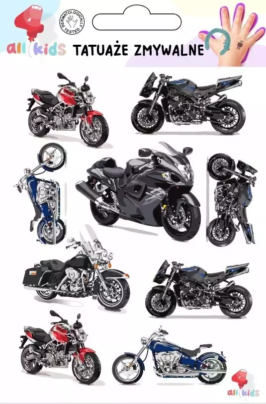 Tatuaże zmywalne dla dzieci Ścigacze motory - Papiernicze i szkolne