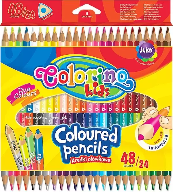 Kredki ołówkowe Colorino, dwustronne, trójkątne. Kids 48 kolorów (24 sztuk) - Papiernicze i szkolne
