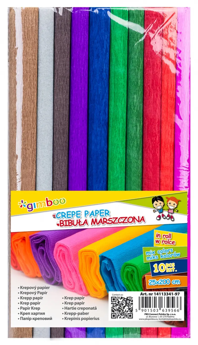 Bibuła marszczona GIMBOO, w rolce, 25x200cm, mix kolorów - Papiernicze i szkolne