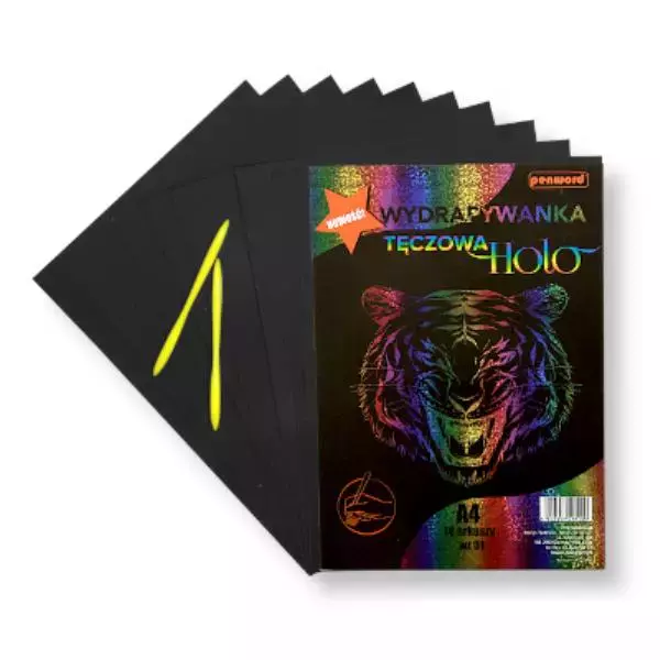 Wydrapywanka hologramowa A4 (10 arkuszy) tęczowa + 2 rylce SP-08 - Papiernicze i szkolne
