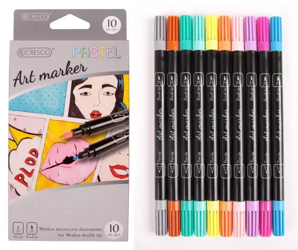 Marker artystyczny dwustronny, 10 kolorów - Papiernicze i szkolne