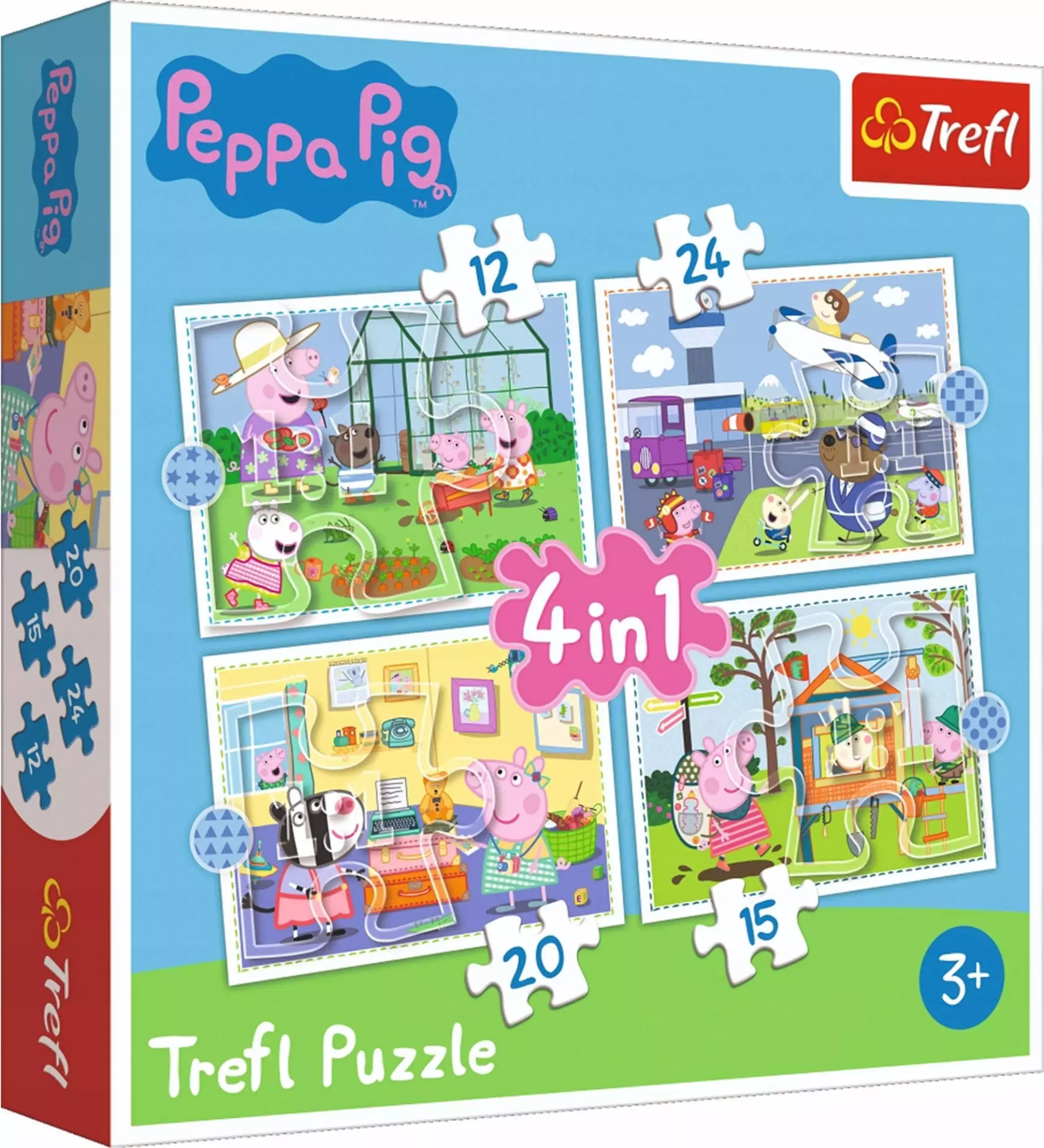 Puzzle 4w1. 12, 15, 20, 24 elementy. Świnka Peppa. Wspomnienia z wakacji - Puzzle