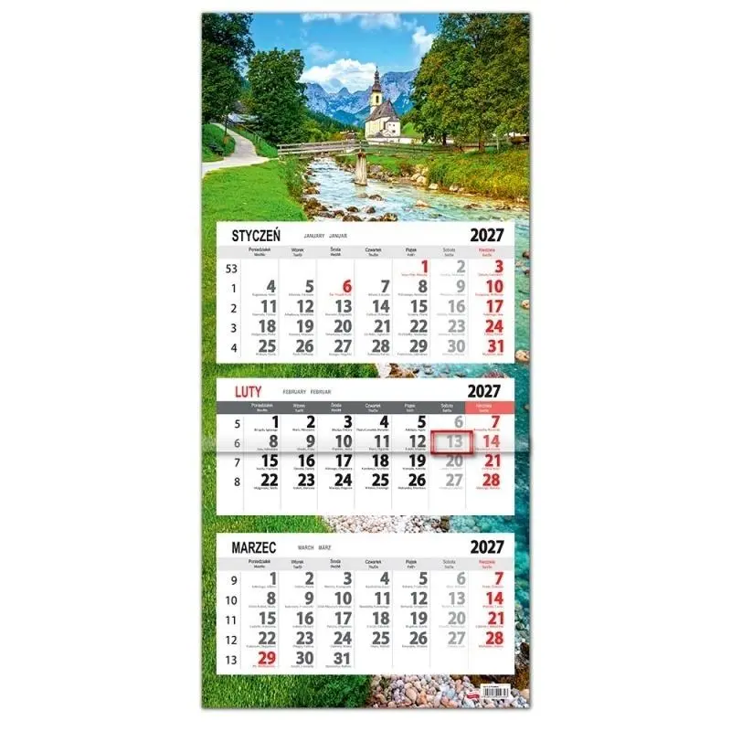 Kalendarz 2027 trójdzielny płaska główka Strumień - Książki