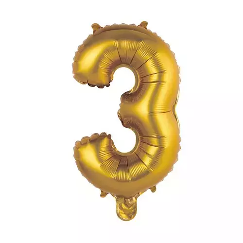 Balon foliowy. Cyfra 3, 35 cm, złoty - Papiernicze i szkolne