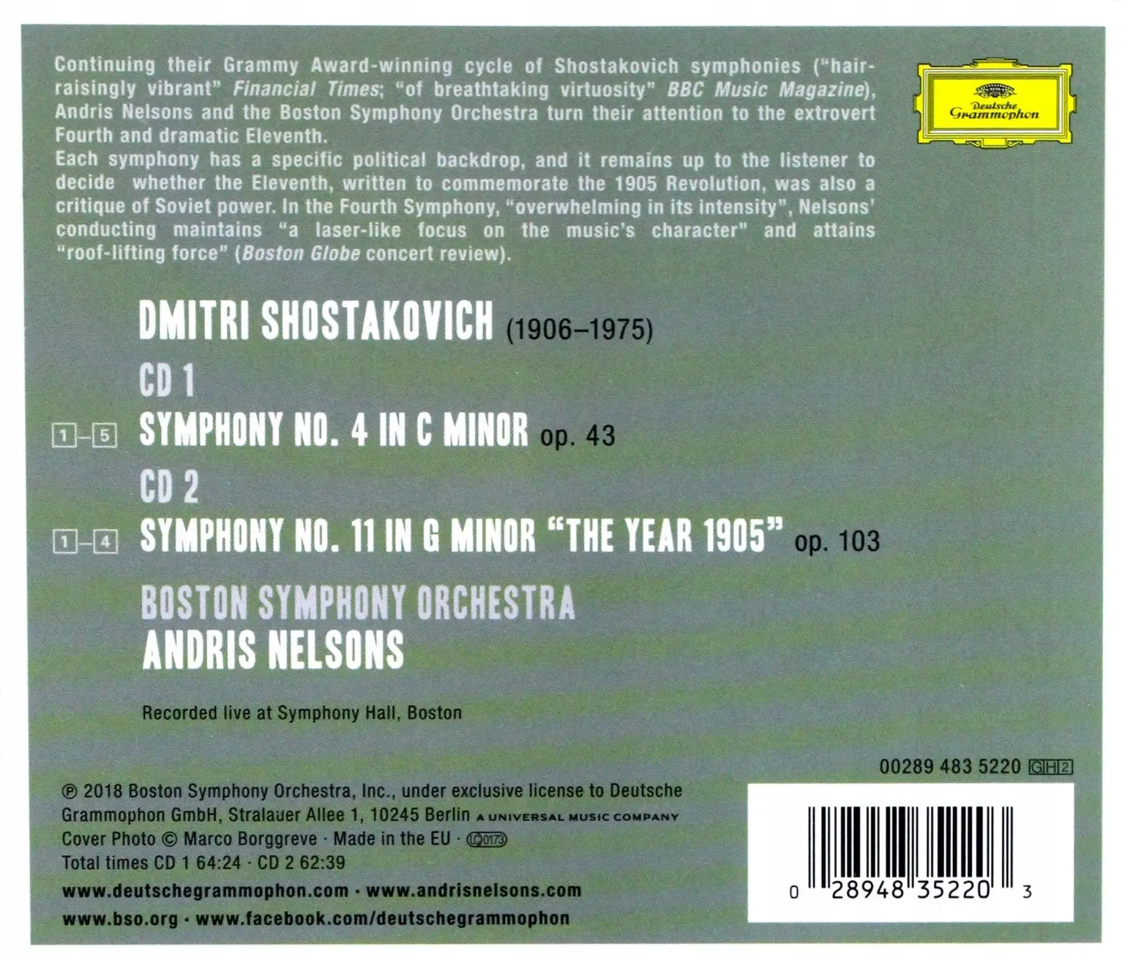 Shostakovich Symphonies 4 & 11, CD - Muzyka