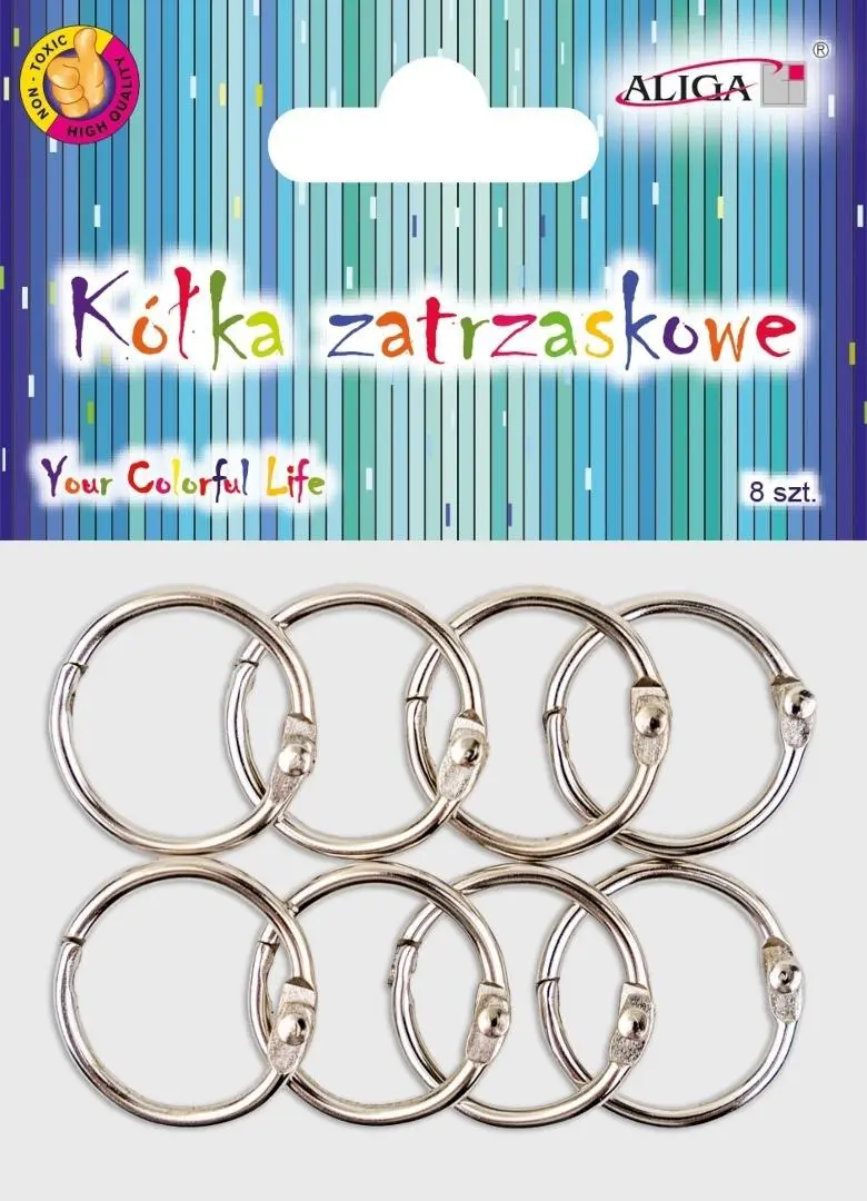 Kółka zatrzaskowe metalowe 2,5cm 8szt - Papiernicze