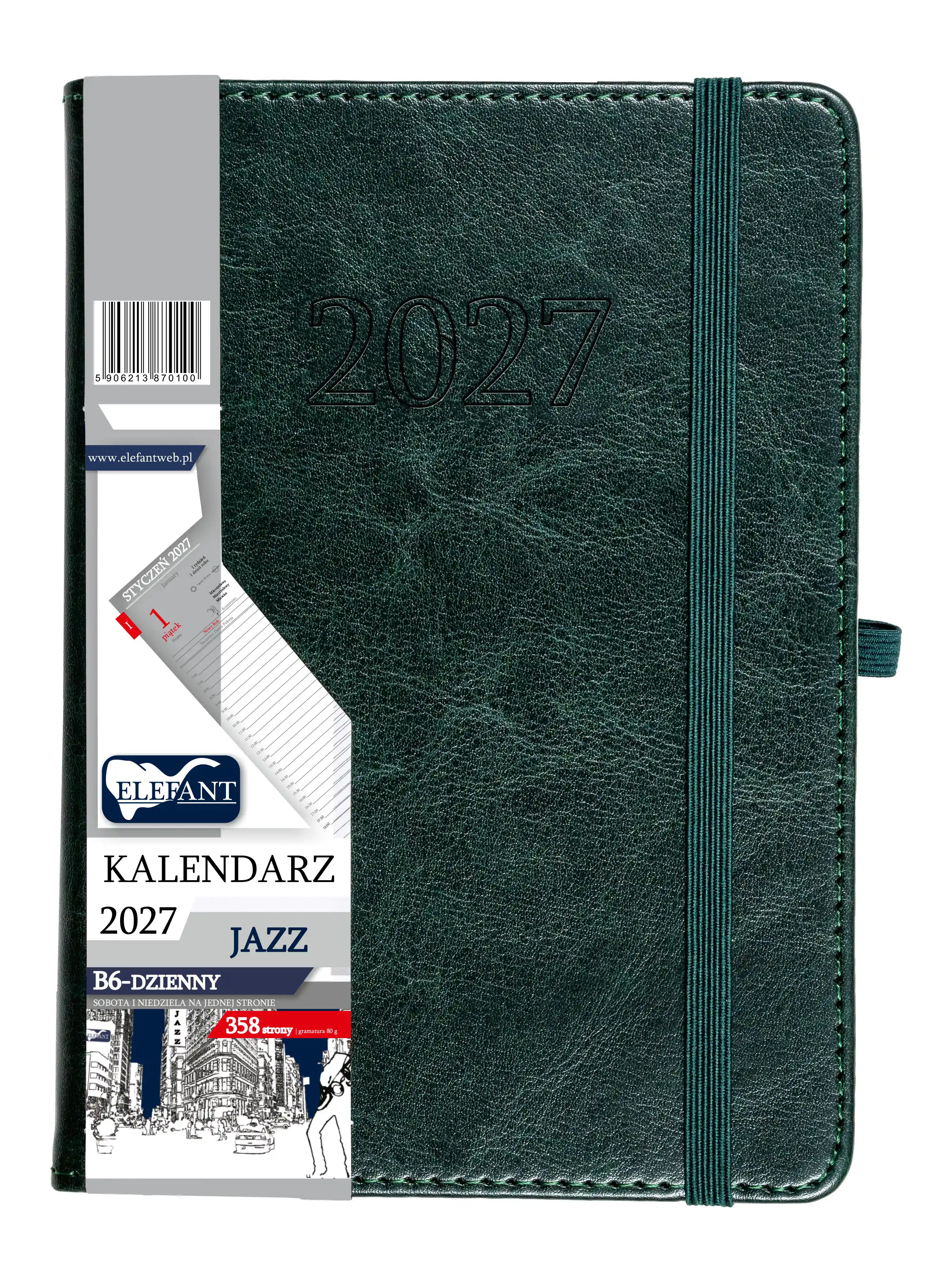 Kalendarz książkowy 2027 B6 dzienny Jazz, zielony - Książki