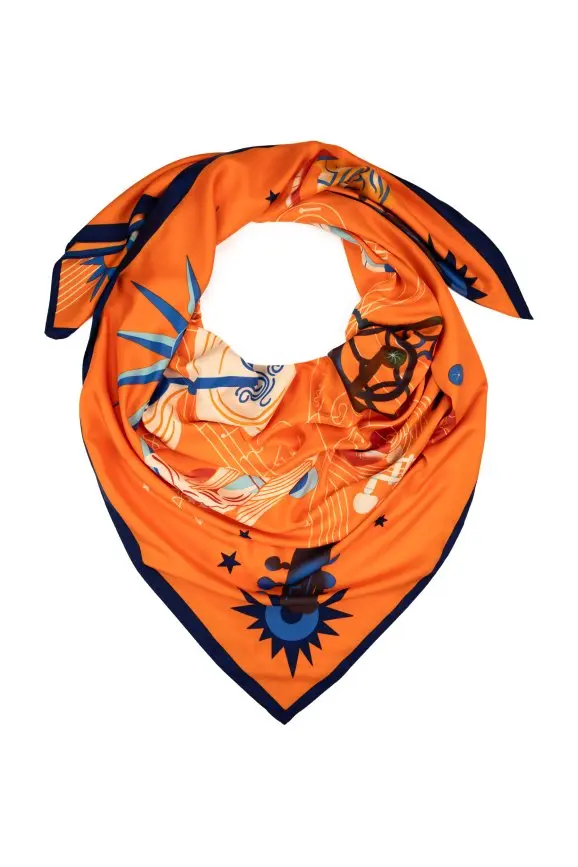 Apaszka Satin Universe, granatowy, pomarańczowy - Mama i dziecko
