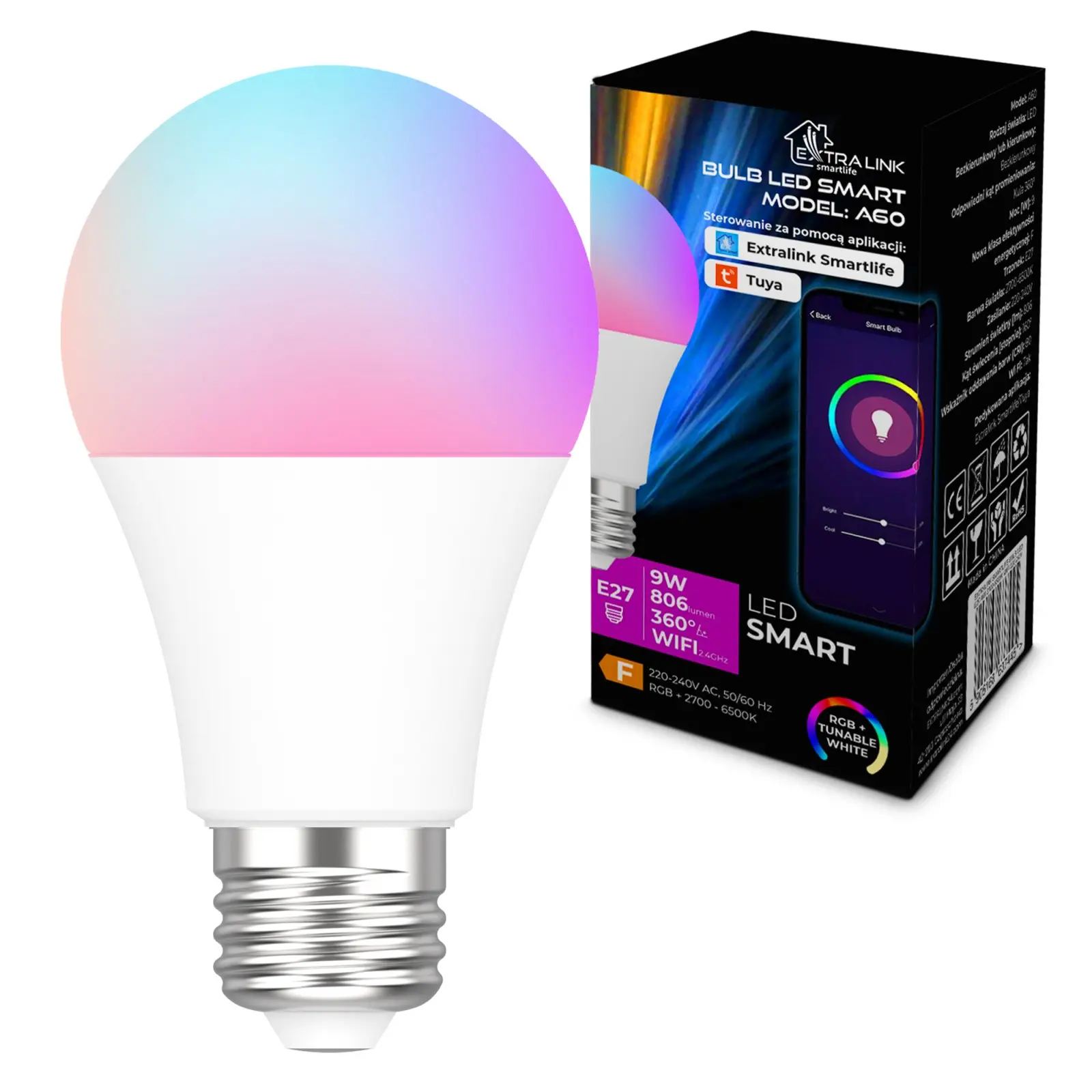 Extralink Smartlife | Żarówka LED | E27 A60 2700-6500K WiFi 220-240V, Tuya - Elektronika i akcesoria