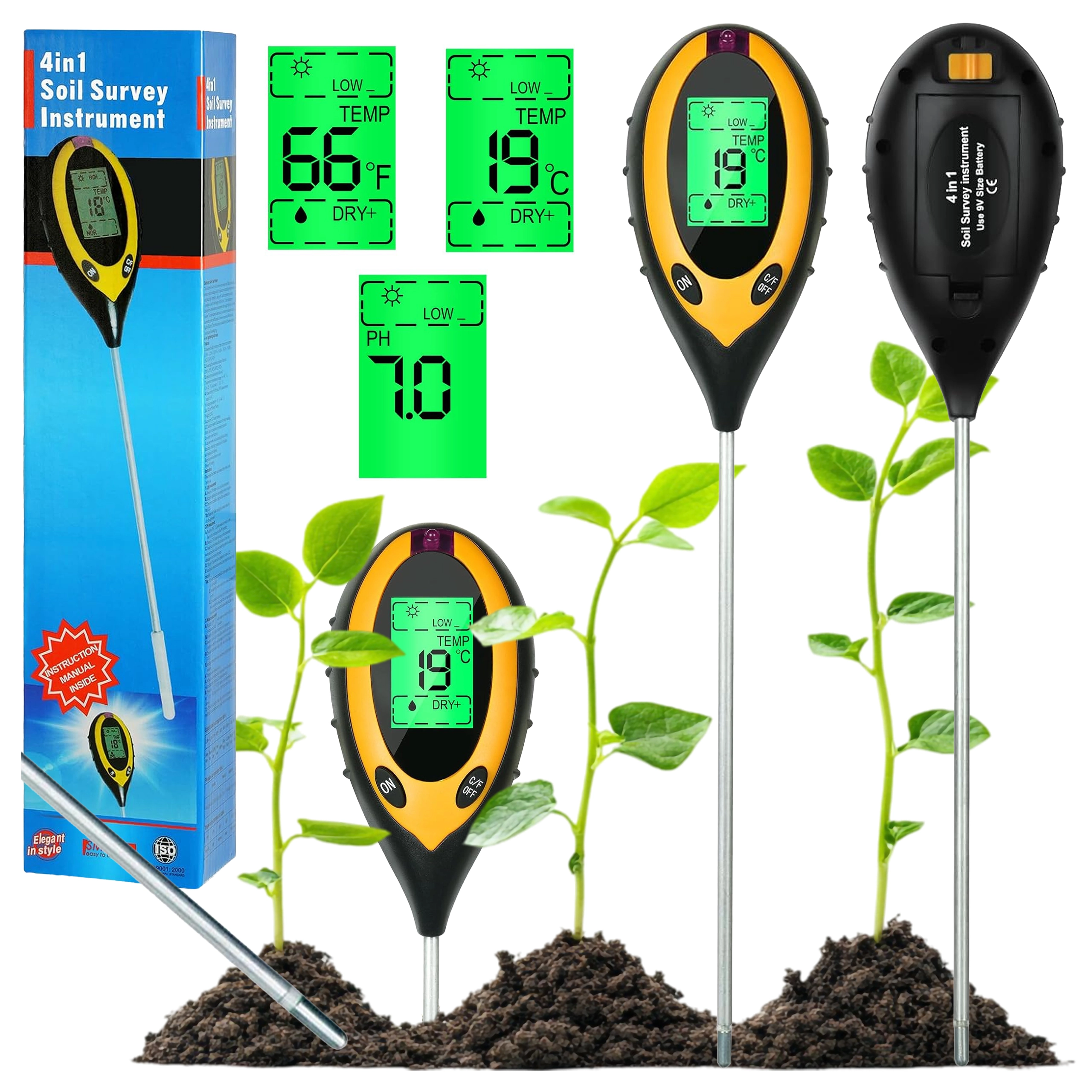 Kwasomierz Tester Gleby Ziemi Podłoża Ph Ziemi 4w1 Miernik Temperatura - Dom i ogród