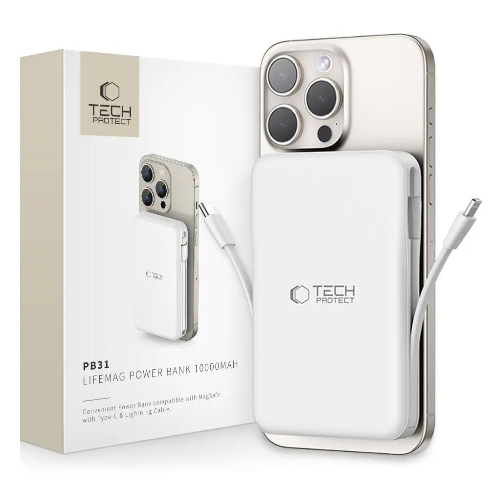 Tech-Protect PB31 Lifemag MagSafe Power Bank 10000MAH White - Elektronika i akcesoria