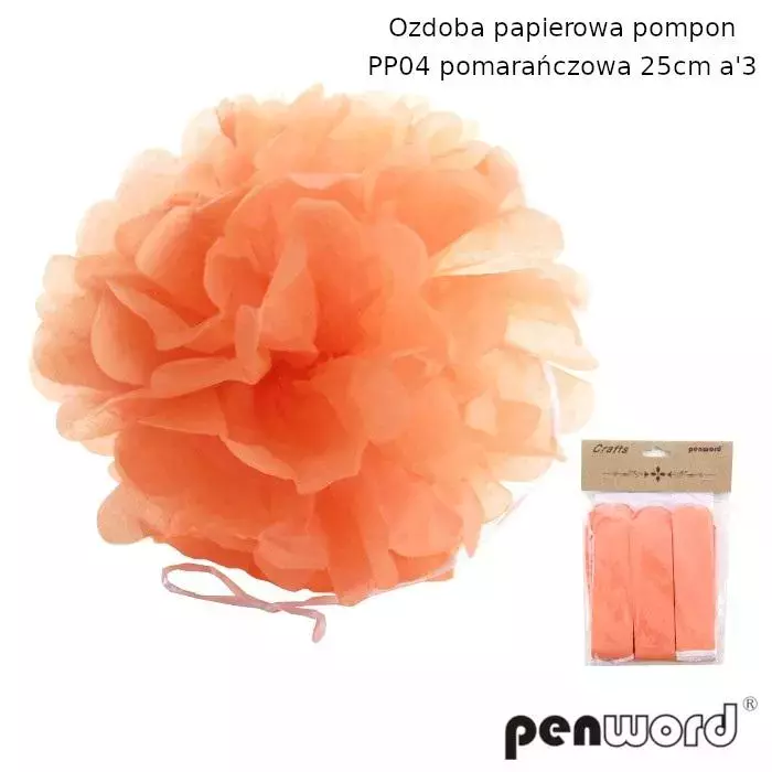 Ozdoba papierowa pompon pomarańczowa 25cm 3szt - Książki
