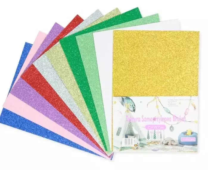 Tektura samoprzylepna brokatowa 10 kolorów - Papiernicze i szkolne