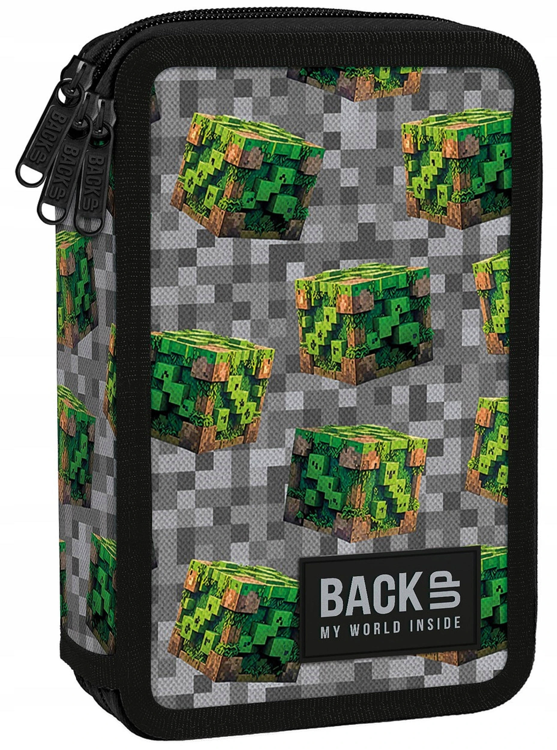Piórnik szkolny z wyposażeniem 3 komorowy BackUp game pixele dla chłopca - Papiernicze i szkolne