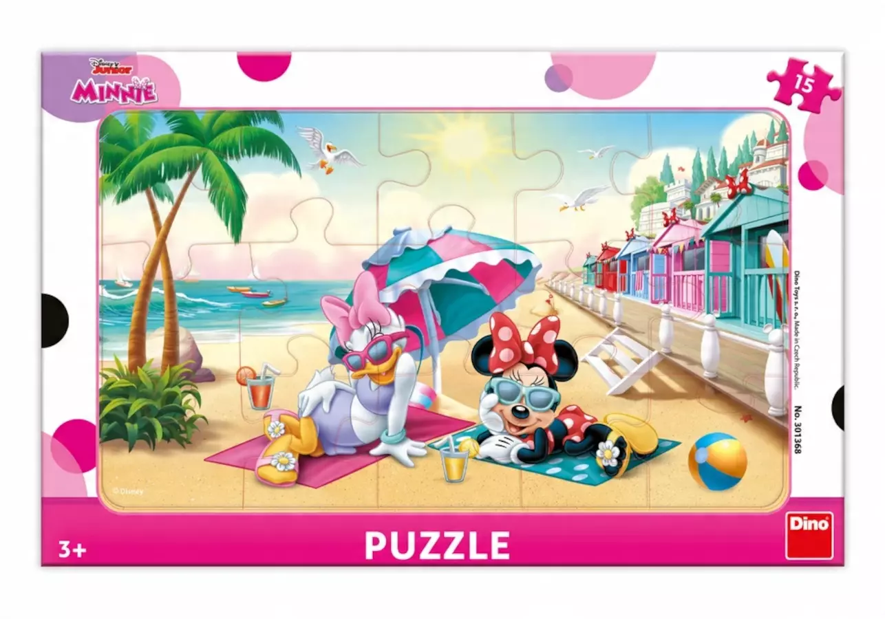 Puzzle Dino Cars 1 elementów Puzzle ramkowe Myszka Minnie na plaży 15 elementów - Puzzle