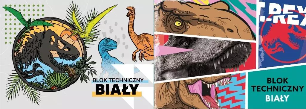 Blok techniczny A4/10K biały Jurassic park mix - Papiernicze i szkolne