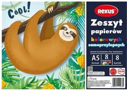 Rexus papier kolorowy A5 8 kolorów samoprzylepny - Papiernicze i szkolne
