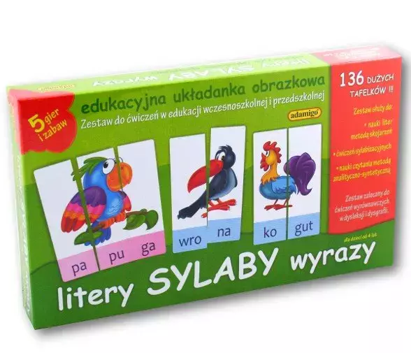 Litery, sylaby, wyrazy. Edukacyjna układanka obrazkowa - Gry