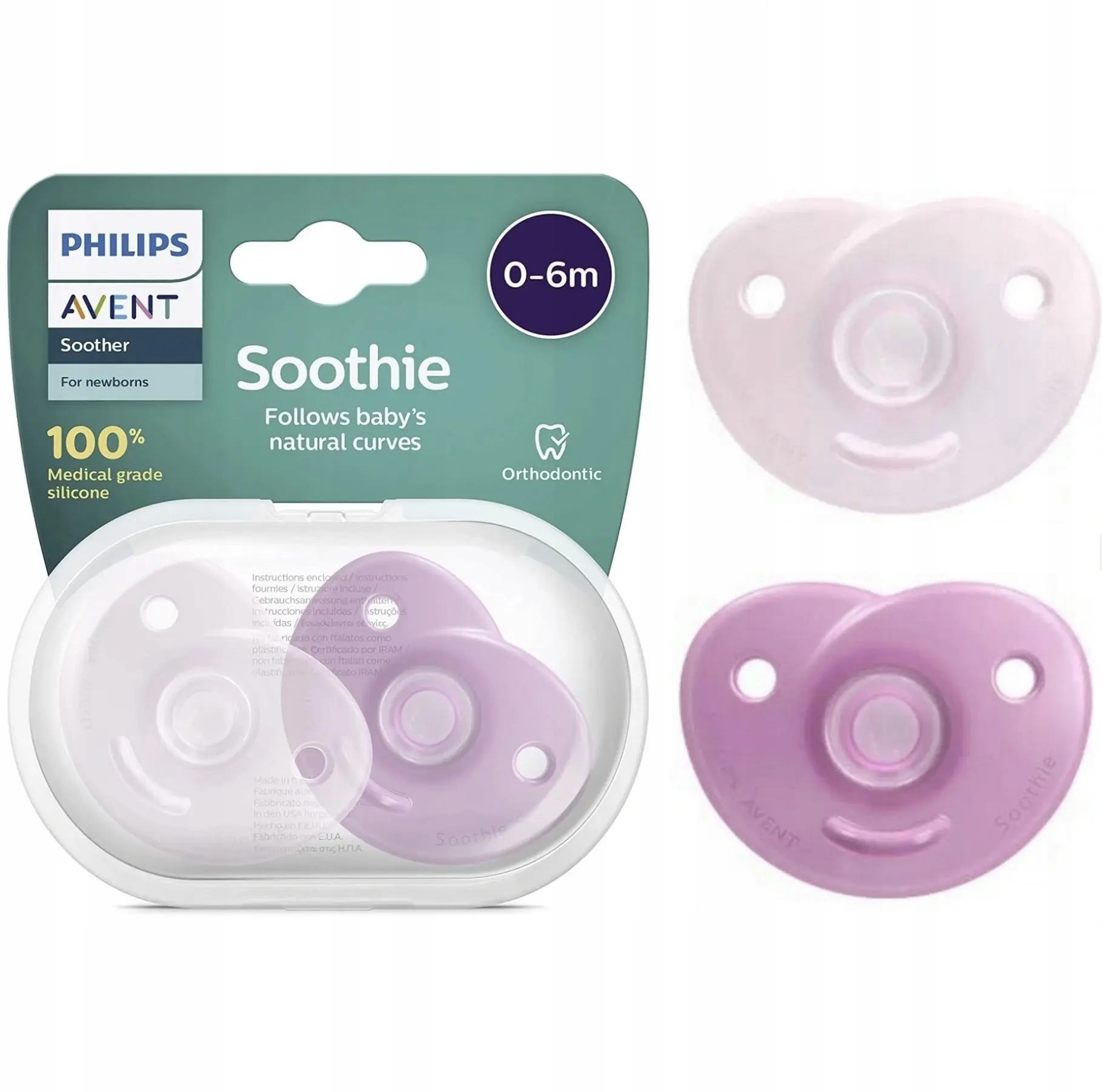 Smoczek Philips Avent ortodontyczny silikonowy różowy 0+, 2 szt. - Zabawki