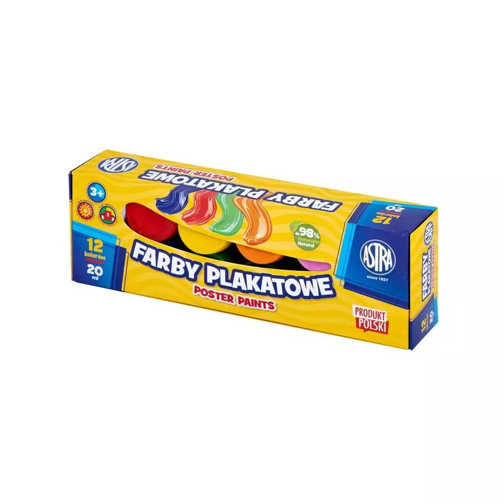 Farby plakatowe 12 kolorów 20ml ASTRA - Papiernicze i szkolne