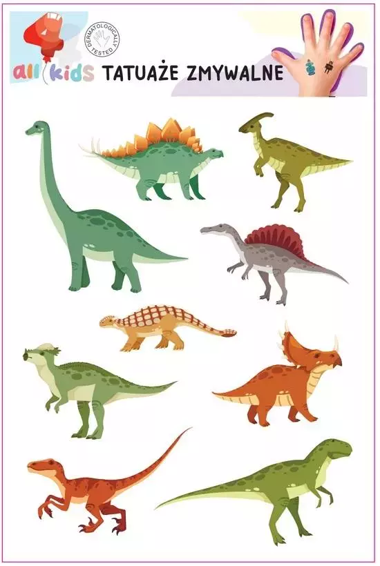 Tatuaże zmywalne dla dzieci Dinozaury - Papiernicze i szkolne