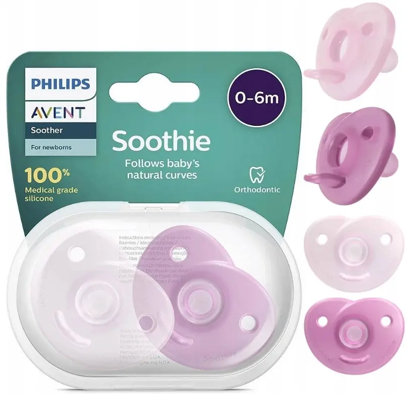 Smoczek Philips Avent ortodontyczny silikonowy różowy 0+, 2 szt. - Zabawki