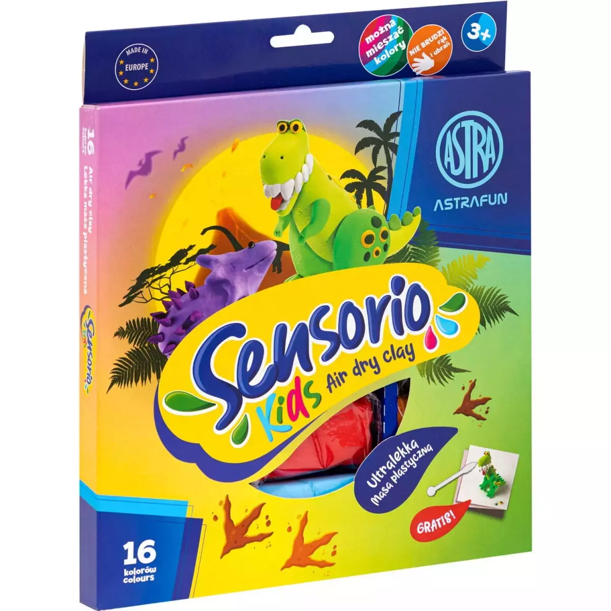 Lekka masa plastyczna Dinozaury Sensorio Kids - 16 kolorów 336123024 - Zabawki