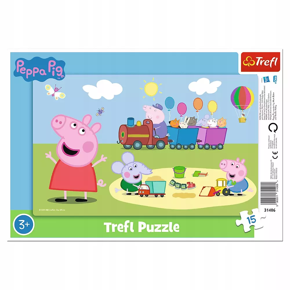 Puzzle 15 elementów. Ramkowe. Wesoły pociąg. Świnka Peppa - Puzzle