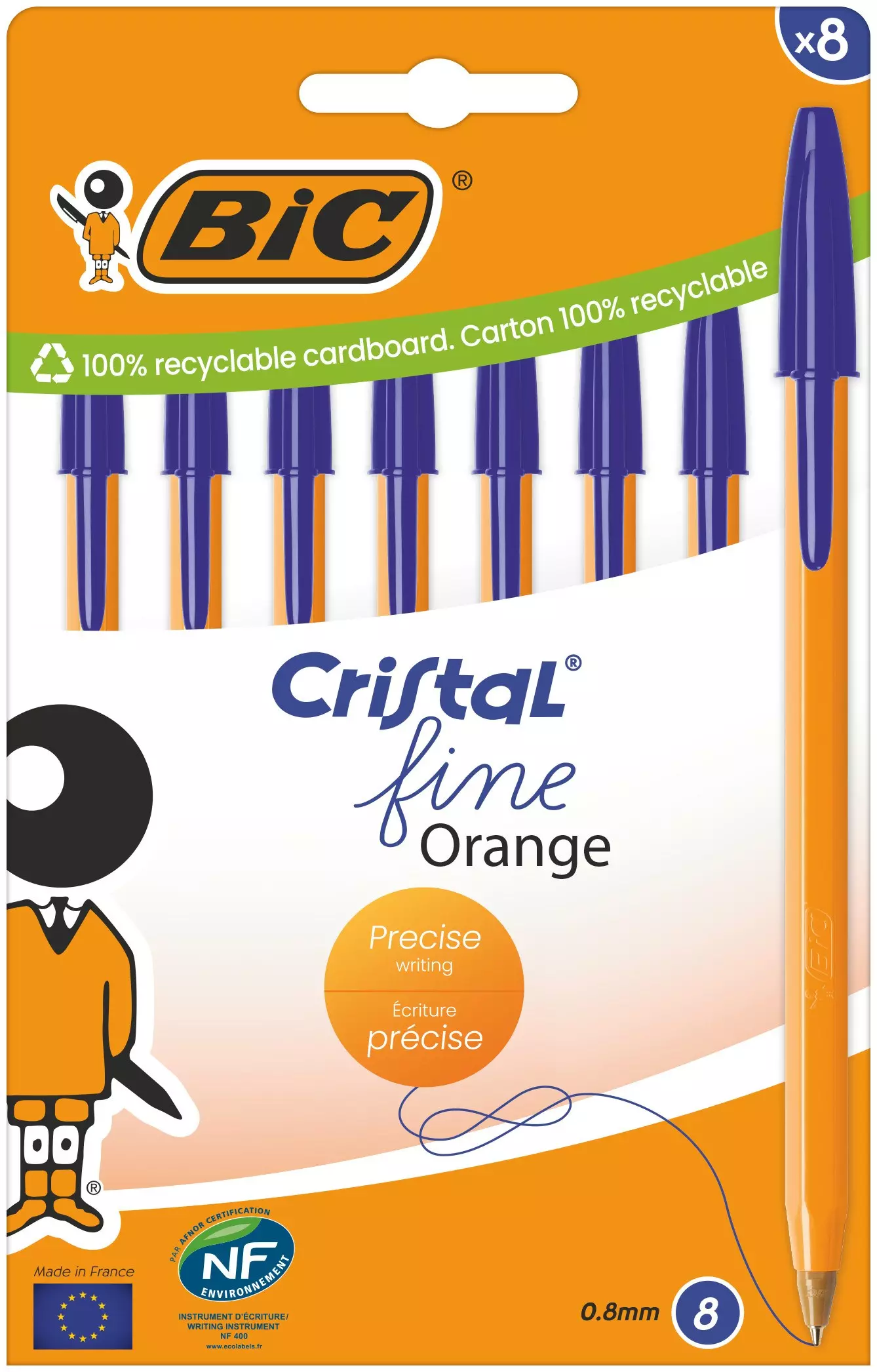 Długopis BIC Orange Cristal Fine niebieski 8 sztuk - Papiernicze i szkolne