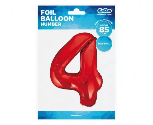 Balon foliowy Cyfra 4 czerwona, 85cm - Książki