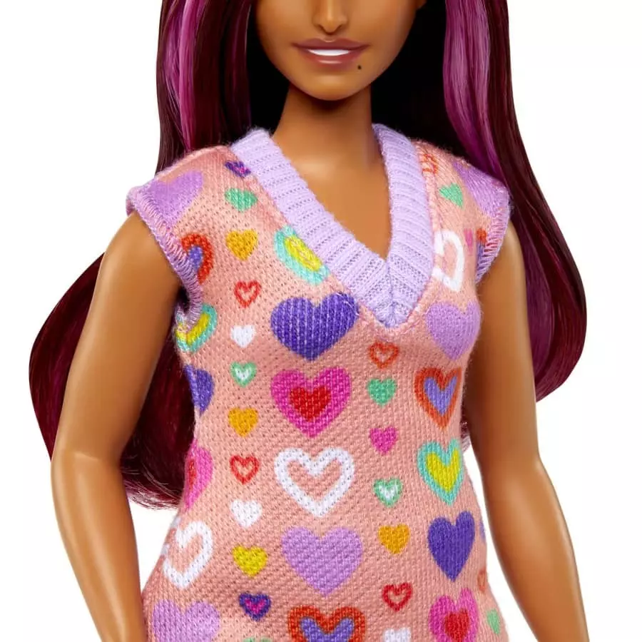 Barbie. HJT04 Fashionistas Lalka w serduszkowej sukience - Zabawki