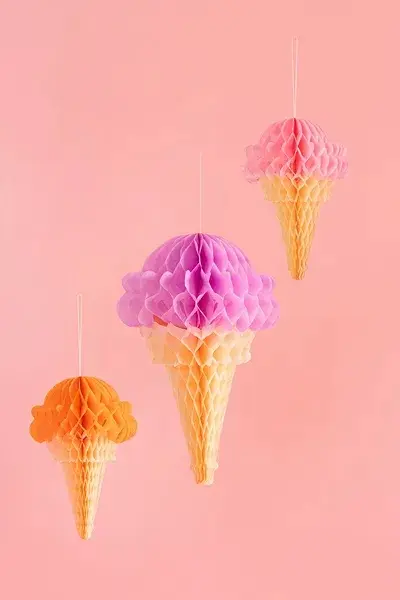 Dekoracje wiszące Lody z bibuły honeycomb 3 sztuki 20-30 cm Party Deco - Zabawki