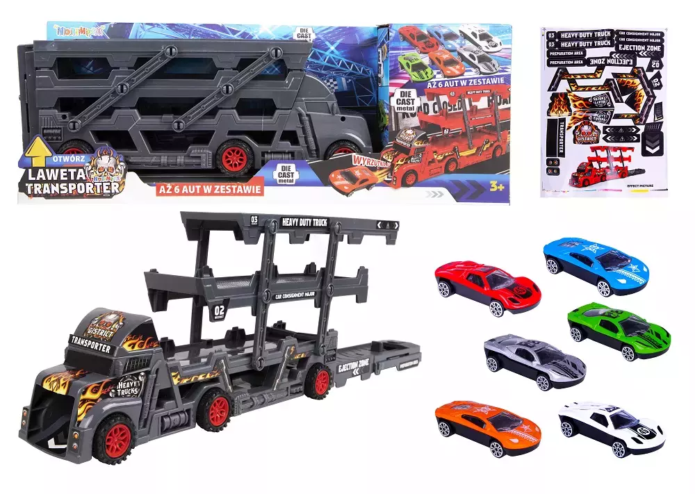 Auto truck laweta z 6 autkami, do oklejania  1007029 - Zabawki