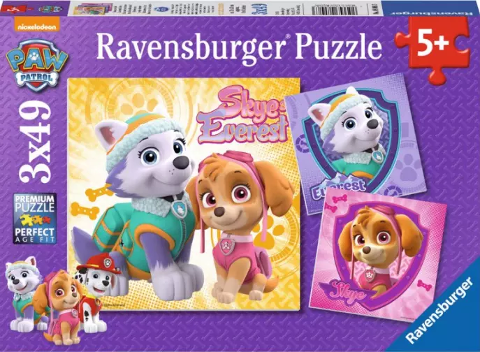 Puzzle 3x49 elementów. Psi Patrol. Skye i Everest - Puzzle